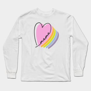 pastel rainbow heart mama design line art rainbow heart letters mothers day gift for moms Long Sleeve T-Shirt